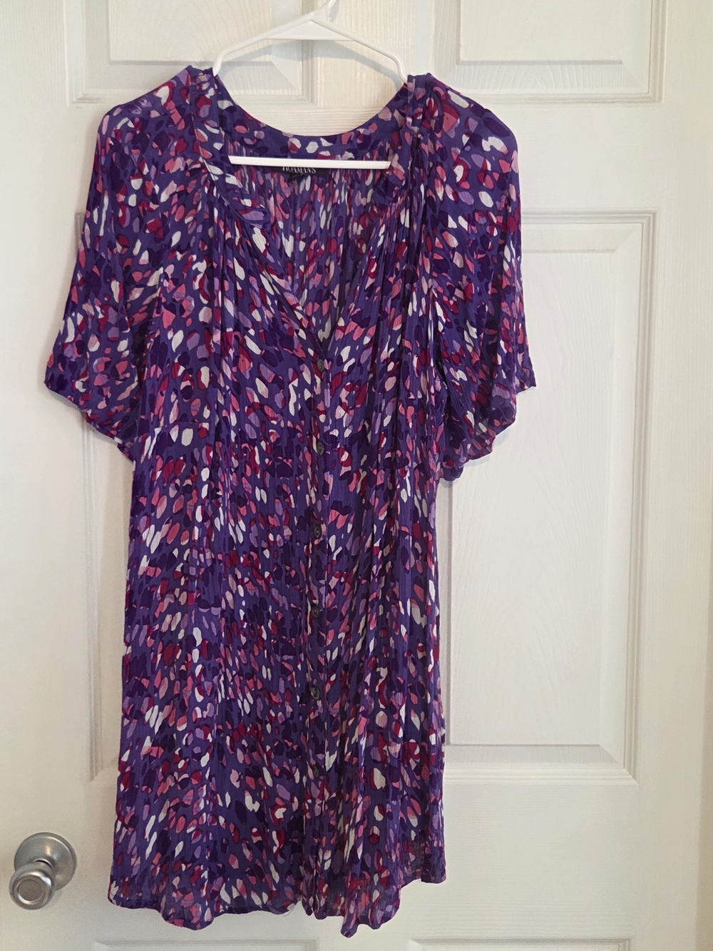Roaman's Purple Multi-Spot V-Neck Blouse